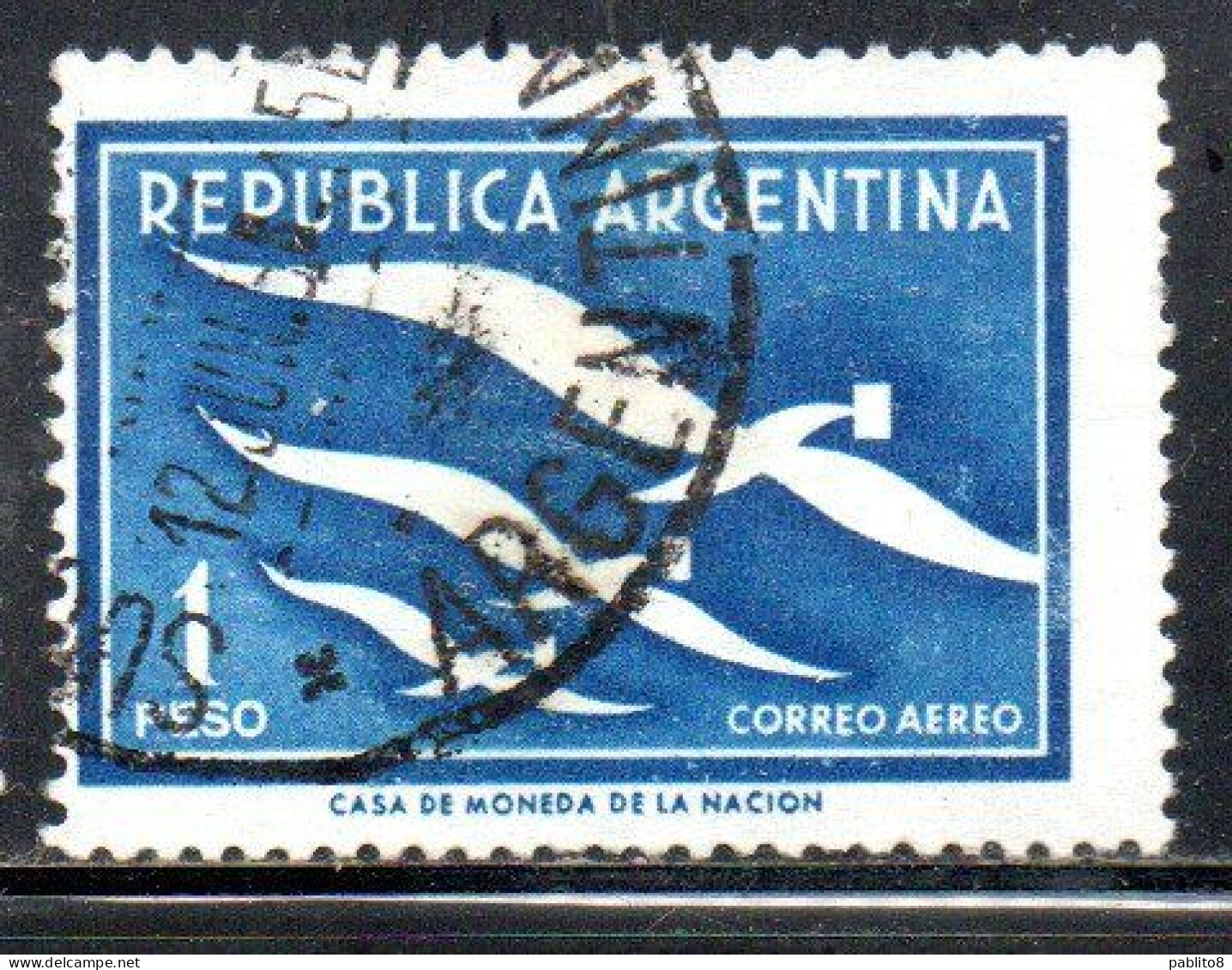 ARGENTINA 1957 AIR POST MAIL AIRMAIL CORREO AEREO LETTER WRITING WEEK BIRDS CARRYING LETTERS 1p USED USADO OBLITERE' - Airmail