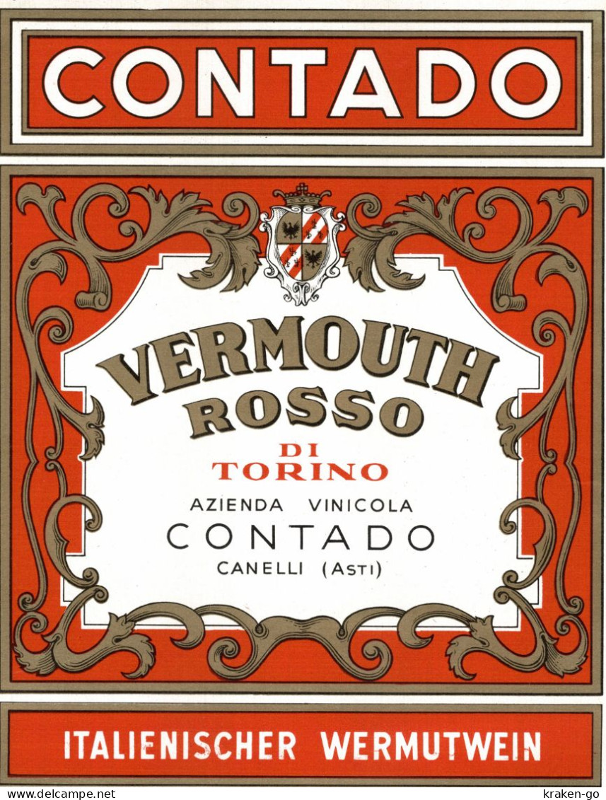 CANELLI, Asti - ETICHETTA D'EPOCA VERMOUTH ROSSO CONTADO - #014 - Alcoli E Liquori