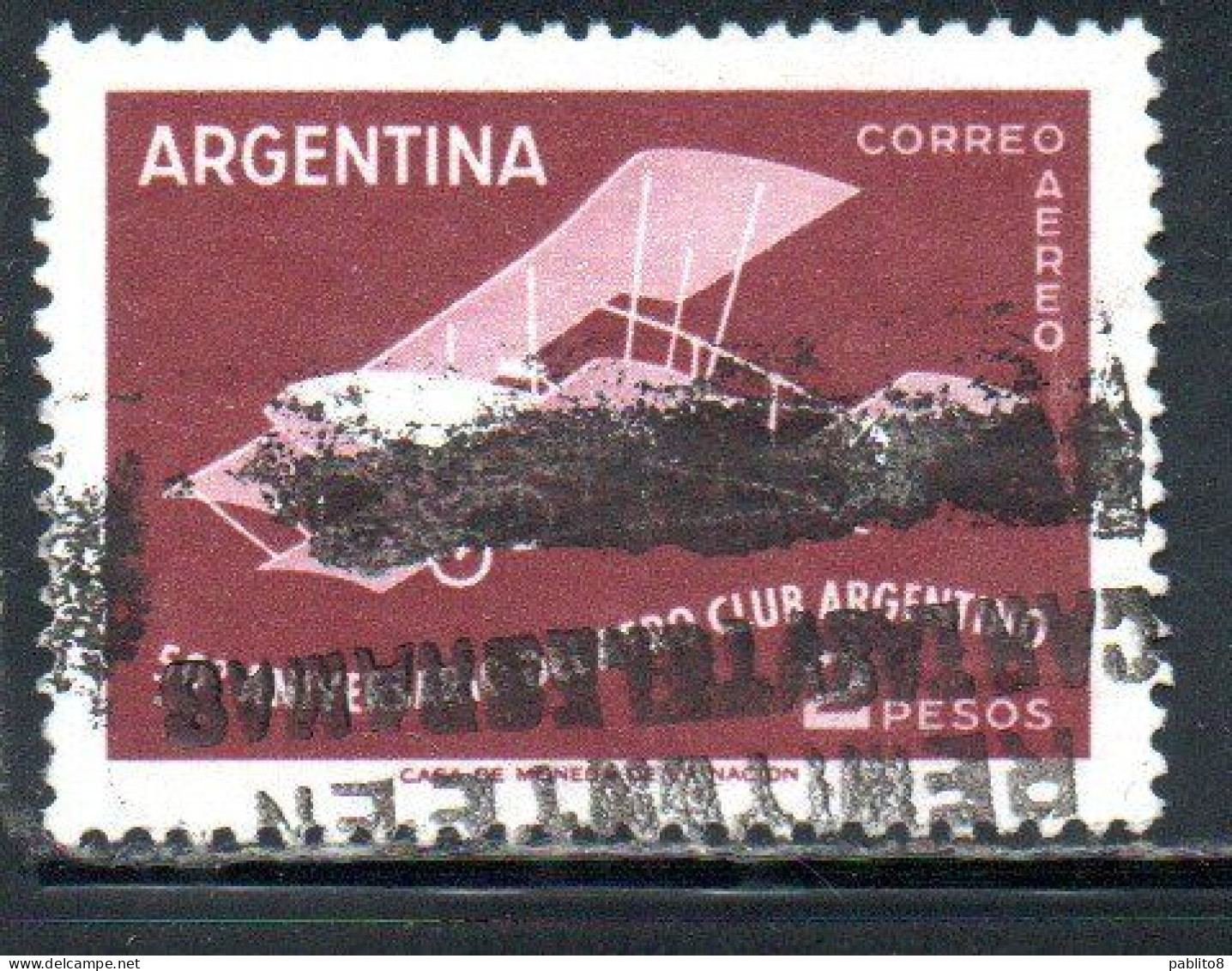 ARGENTINA 1958 AIR POST MAIL AIRMAIL CORREO AEREO ARGENTINE AVIATION CLUB EARLY PLANE 2p USED USADO OBLITERE' - Luchtpost