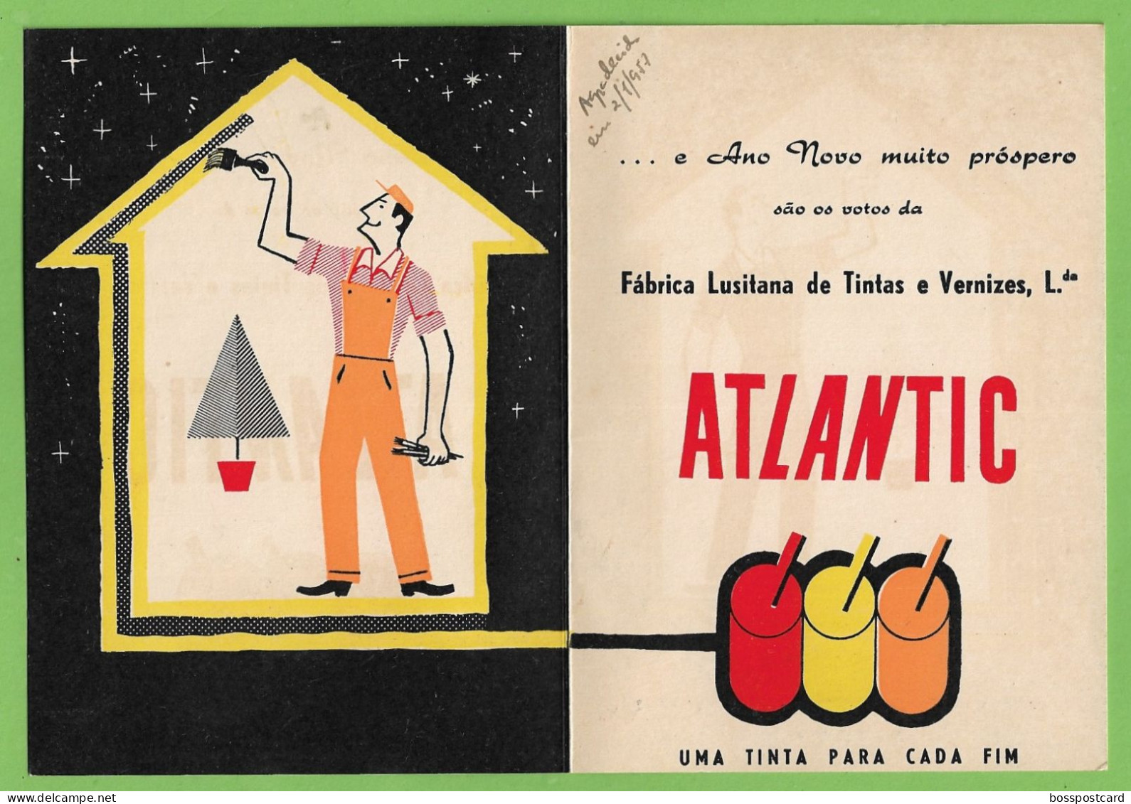 Lisboa - Cartão De Natal Da Fábrica Atlantic - Ilustrador - Ilustração - Publicidade - Portugal - Contemporain (à Partir De 1950)