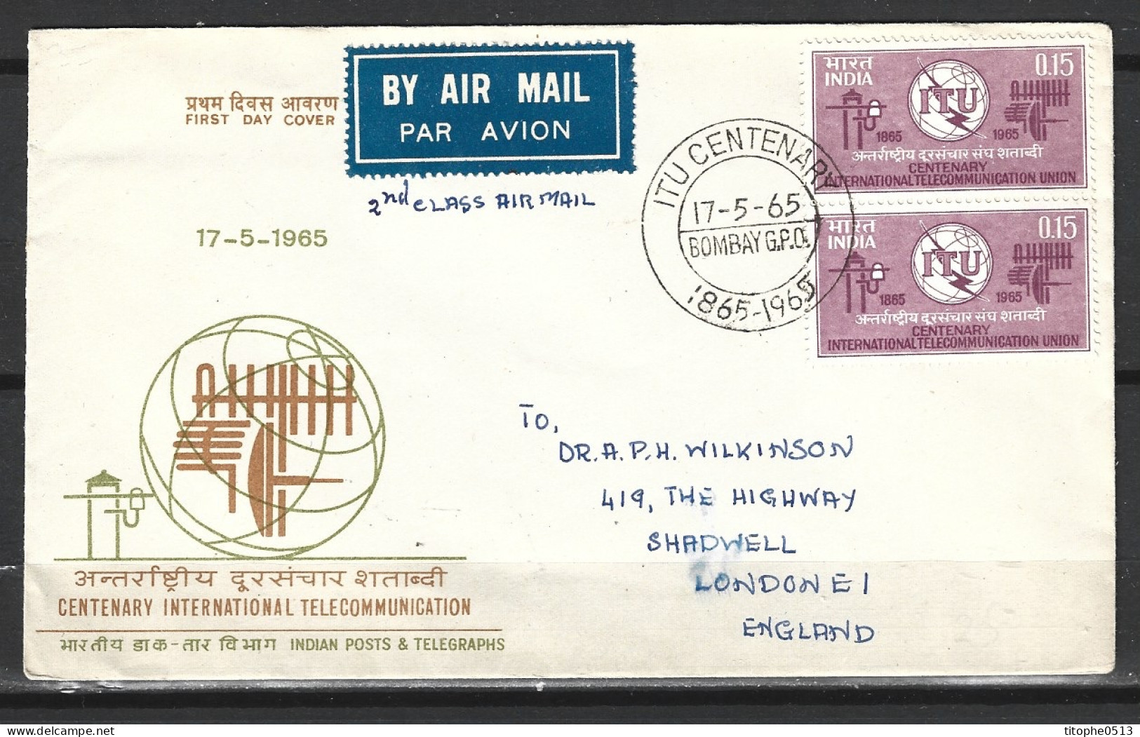 INDE. N°187 Sur Enveloppe 1er Jour (FDC) De 1965. UIT. - FDC