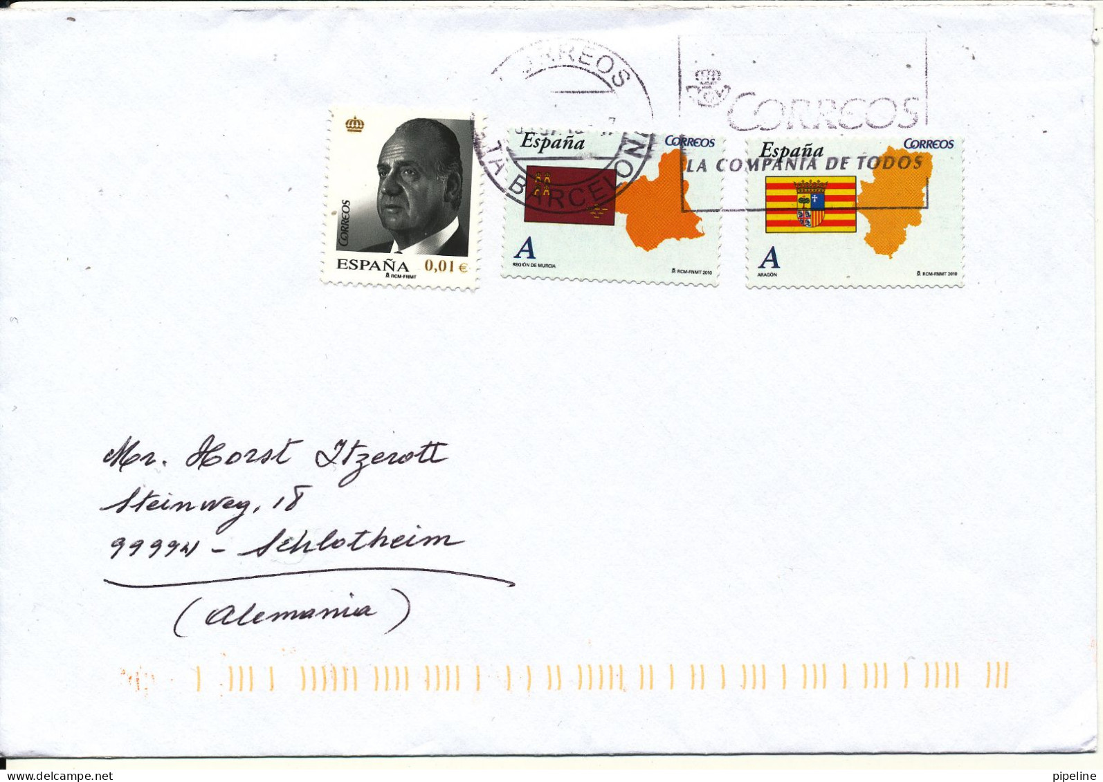 Spain Cover Sent To Germany 2010 Topic Stamps - Storia Postale