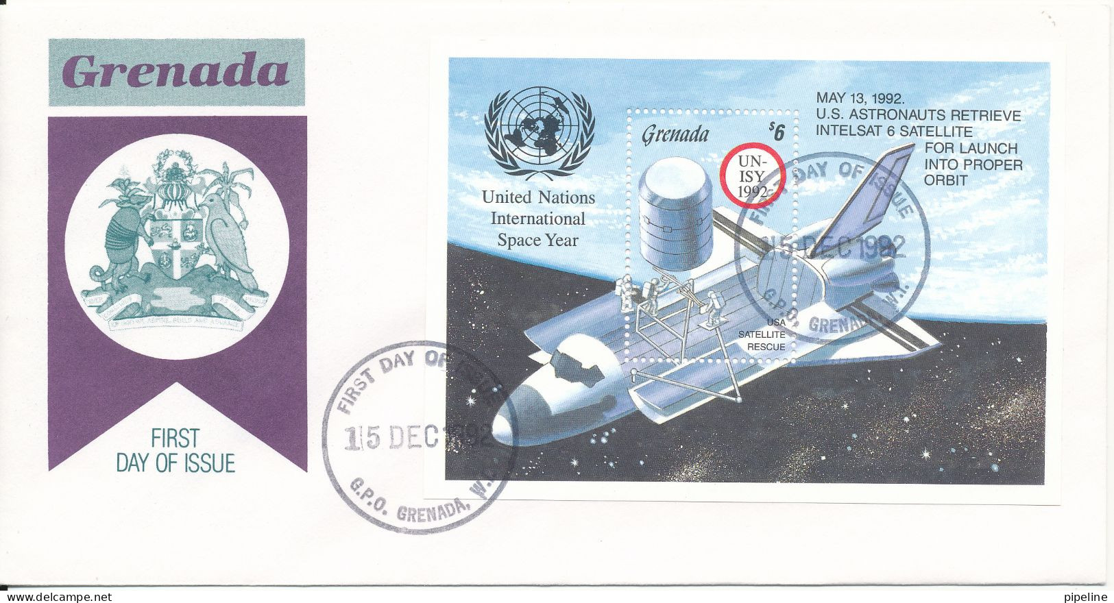 Grenada FDC 15-12-1992 United Nations International SPACE Year Mini Sheet With Cachet - Grenada (1974-...)