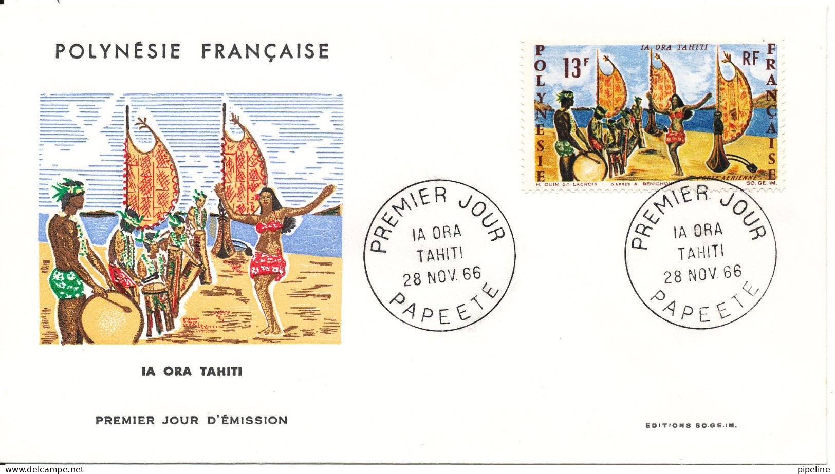 FRENCH POLYNESIA FDC 28-11-1966 Dance Ia Ora Tahiti With Cachet - Dance