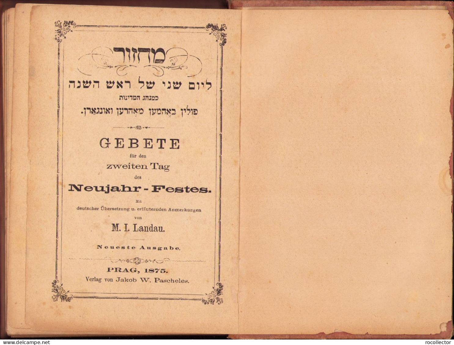 Gebete Für Den Zweiten Tag Des Neujahrs-Festes De Landau, 1875, Prag C1168 - Libri Vecchi E Da Collezione