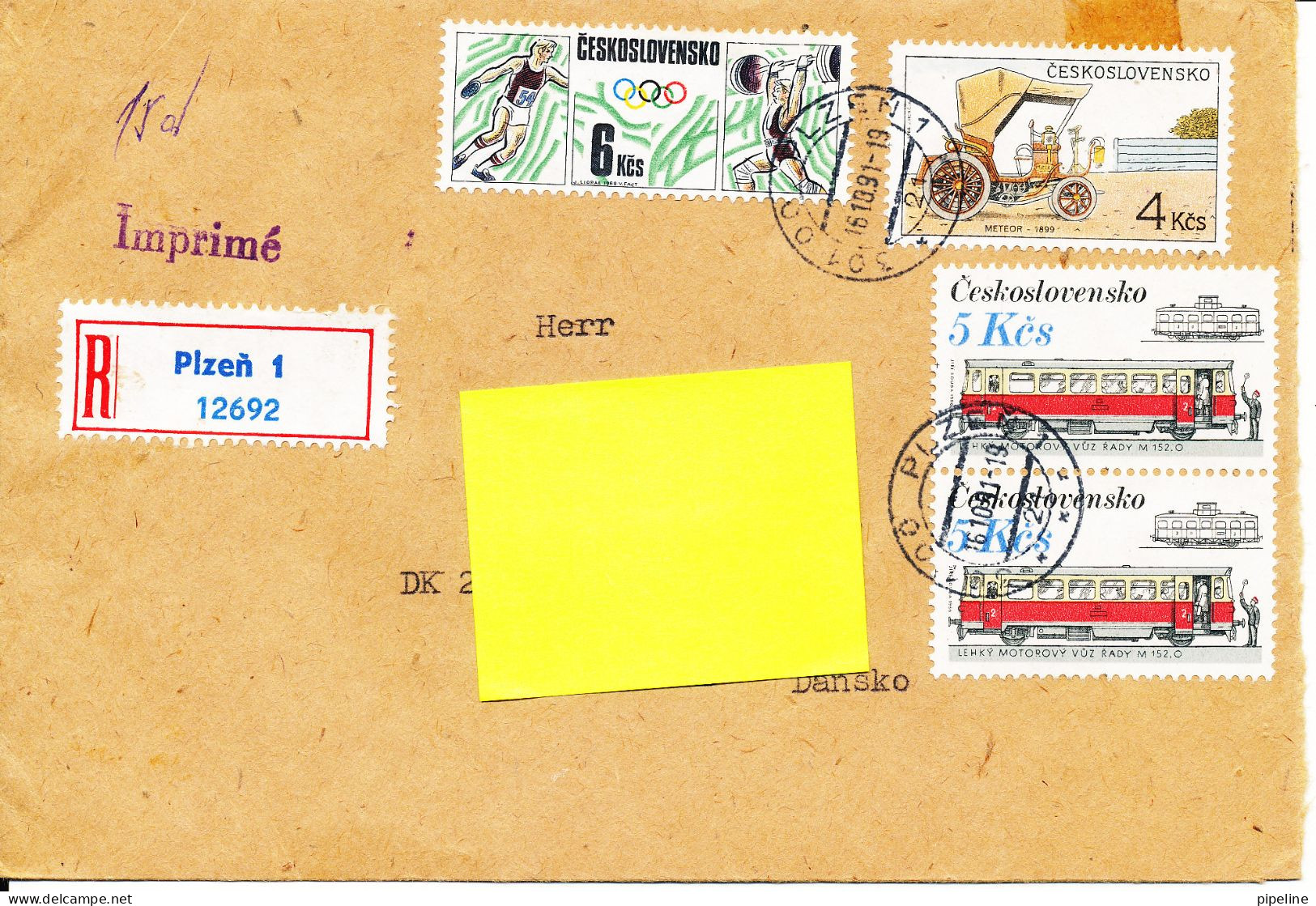 Czechoslovakia Registered Cover Sent To Denmark 16-10-1991 With More Topic Stamps - Covers & Documents