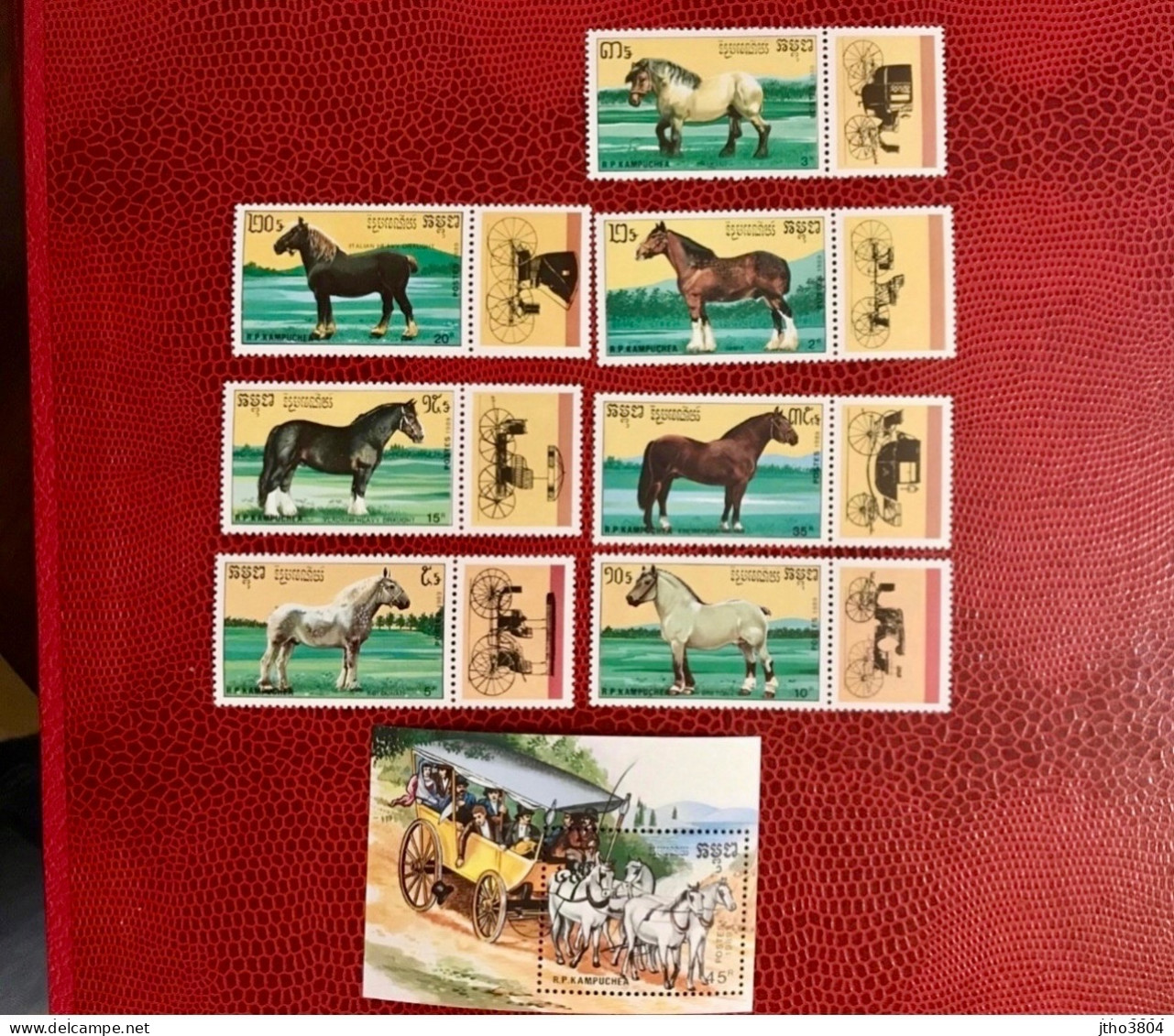 KAMPUCHEA CAMBODGE 1989 Bloc 1v 7v Neuf MNH ** Mi 1065 /61 Bl 168 Horse Mamíferos Mammals Säugetiere Mammiferi CAMBODGIA - Chevaux