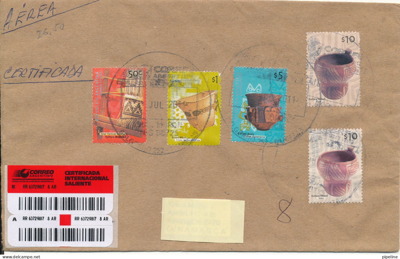 Argentina Registered Cover Sent To Denmark 2011 With More Topic Stamps - Storia Postale