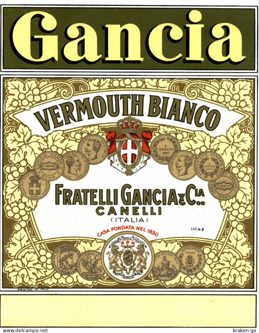 CANELLI, Asti - ETICHETTA D'EPOCA VERMOUTH BIANCO GANCIA - #021 - Alcoli E Liquori