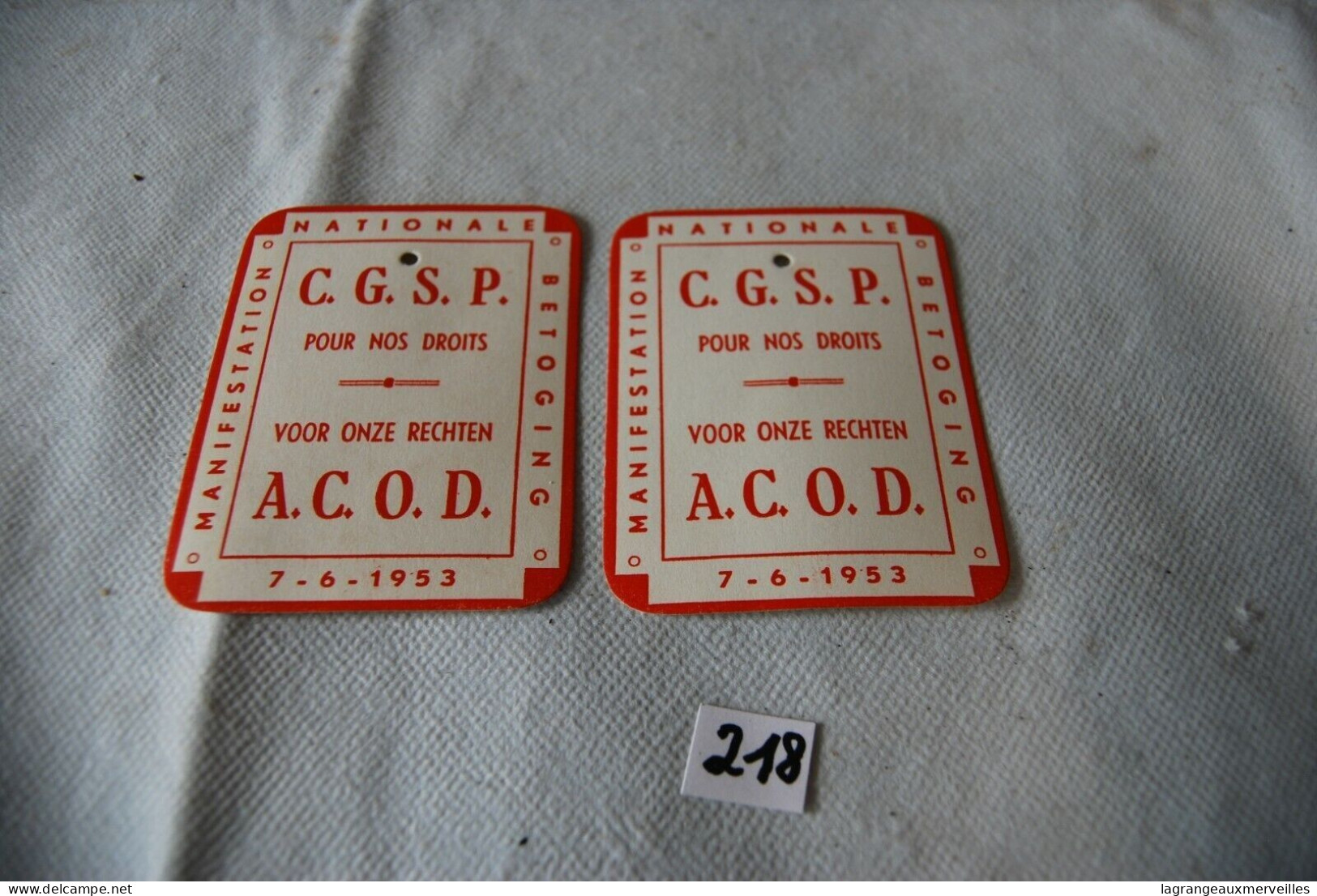 C218 2 Autocollants - CGSP - 1953 - Pegatinas