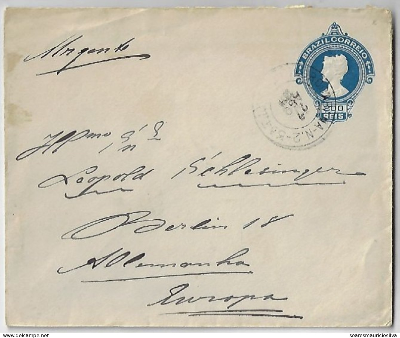 Brazil 1910s Postal Stationery Cover Stamp 200 Réis Sent From Carambeí To Berlin Germany Cancel Sorocabana Railway - Entiers Postaux