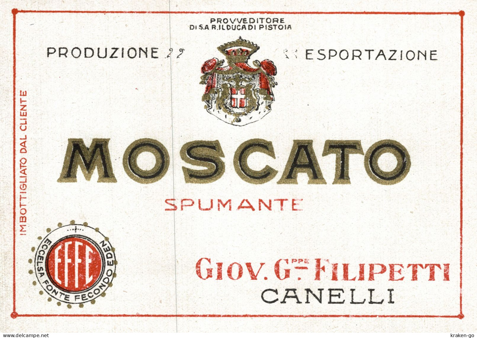 CANELLI, Asti - ETICHETTA D'EPOCA MOSCATO SPUMANTE FILIPETTI - #028 - Alcohols & Spirits