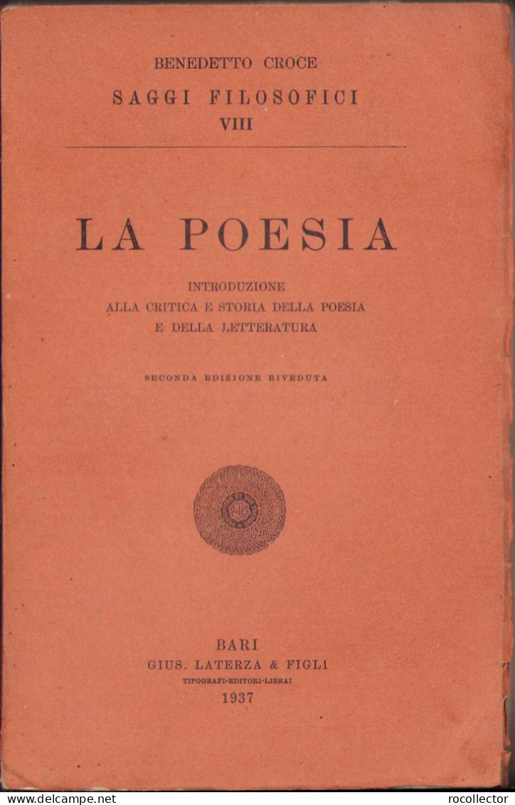 La Poesia, Benedetto Croce, 1937 C1016 - Old Books