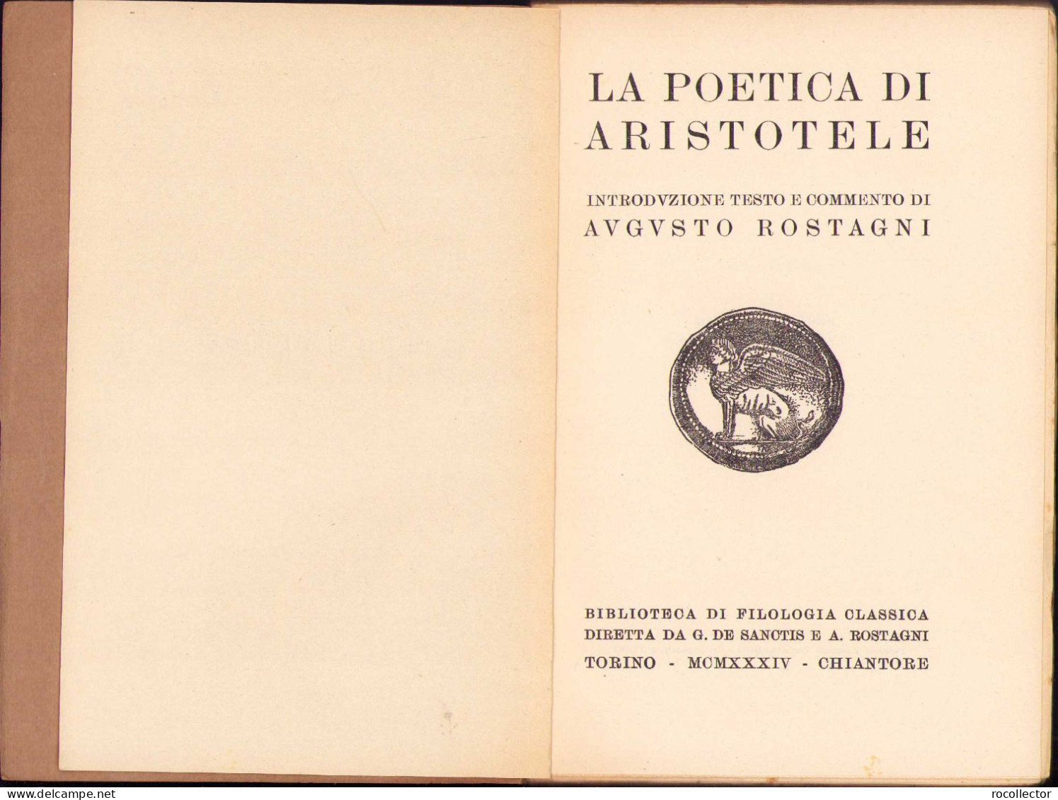 La Poetica Di Aristotele Di Augusto Rostagni, 1934 C999 - Libros Antiguos Y De Colección