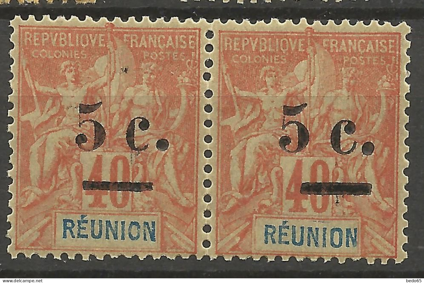 REUNION N° 52 Variétée Boucle Inférieur Du C De 5c Plus Courte Tenant à Nor NEUF** LUXE SANS CHARNIERE / Hingeless / MNH - Ungebraucht