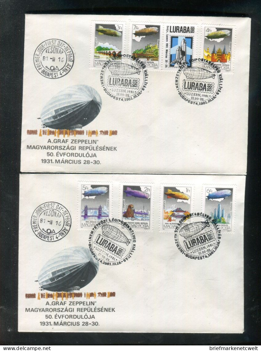 "UNGARN" 1981, Mi. 3477-3483 "Graf Zeppelin" Auf 2 FDC (B1042) - FDC