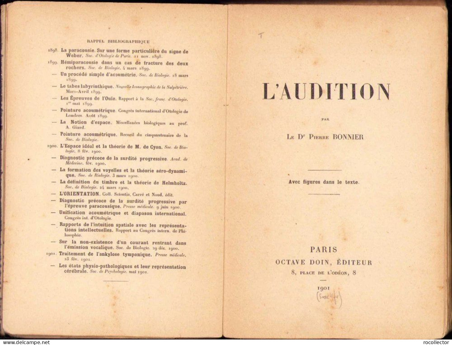 L’audition Par Pierre Bonnier, 1901 C856 - Libros Antiguos Y De Colección