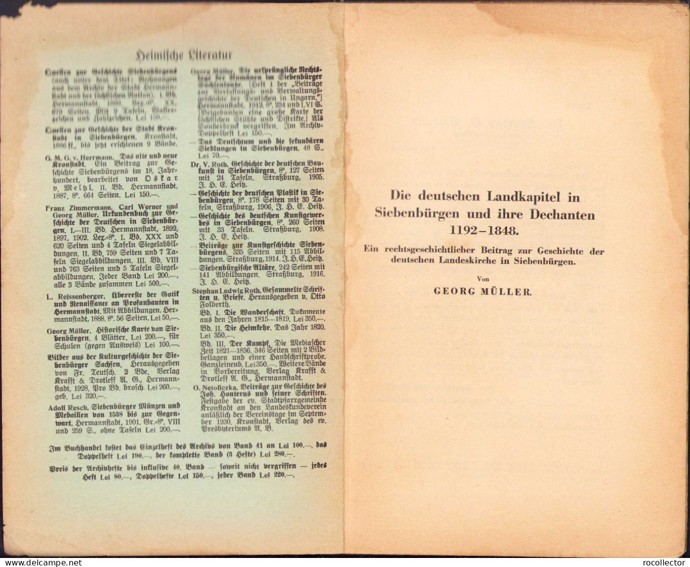 Die Deutschen Landkapitel In Siebenburgen Und Ihre Dechanten 1192-1848 Von Georg Müller, Theil II, 1936 C826 - Oude Boeken