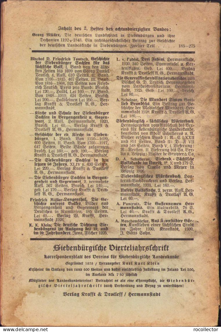 Die deutschen Landkapitel in Siebenburgen und ihre Dechanten 1192-1848 von Georg Müller, Theil II, 1936 C826