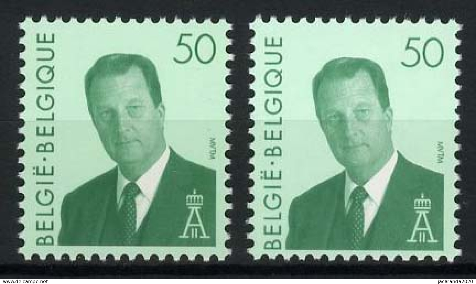 België 2551 + 2551P5b - Koning Albert - Roi Albert - GR + GE - Gomme Verdâtre + Gomme Jaunâtre - 1993-2013 King Albert II (MVTM)