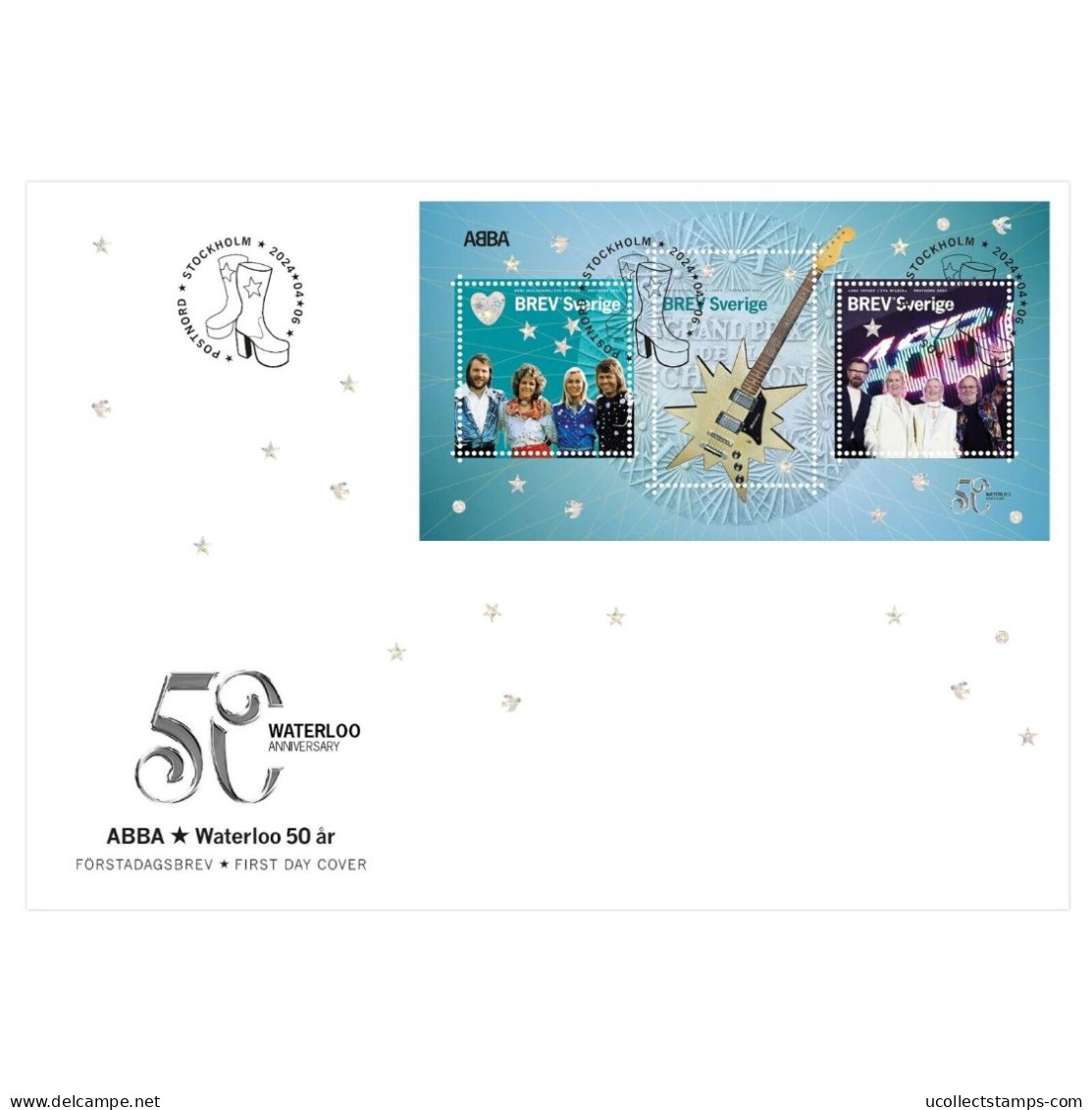 Zweden  2024  Abba   50yrs Waterloo   Blok/ms     FDC                                                       Postfris/mnh - Neufs