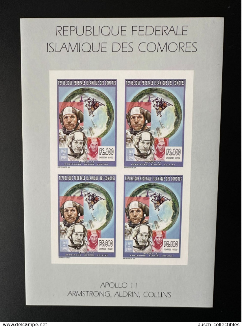 Comores Comoros Komoren 1999 YT 1124 ND Imperf Apollo 11 Espace Space Raumfahert Armstrong Aldrin Collins Moon Lune Mond - Comores (1975-...)