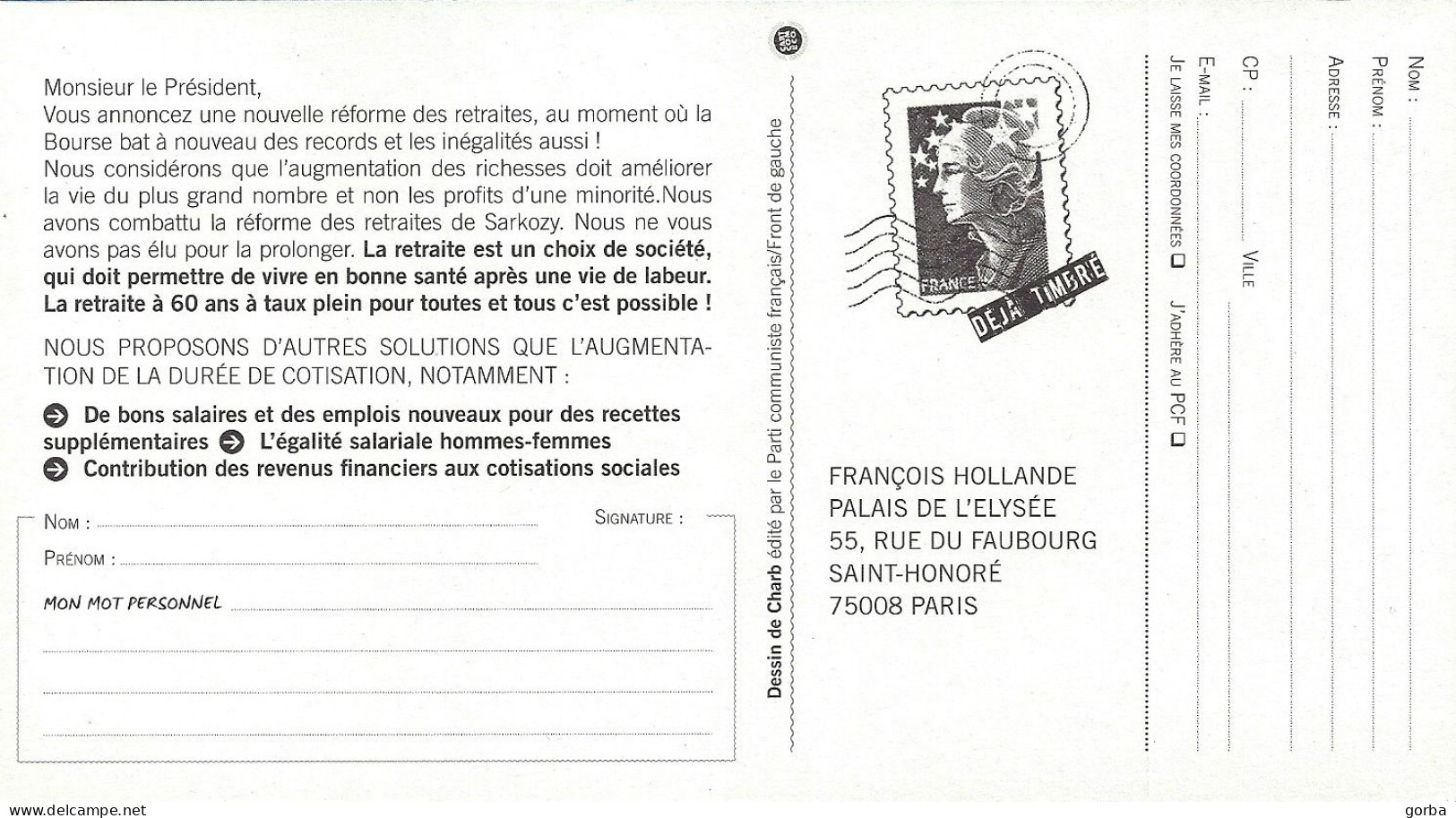 *Lot De 4 CPM  Petition PCF Pour La Retraite à 60 Ans - Illustration De LOUISON, FAUJOUR, GUIDUCH Et CHARB - Pas Courant - Political Parties & Elections