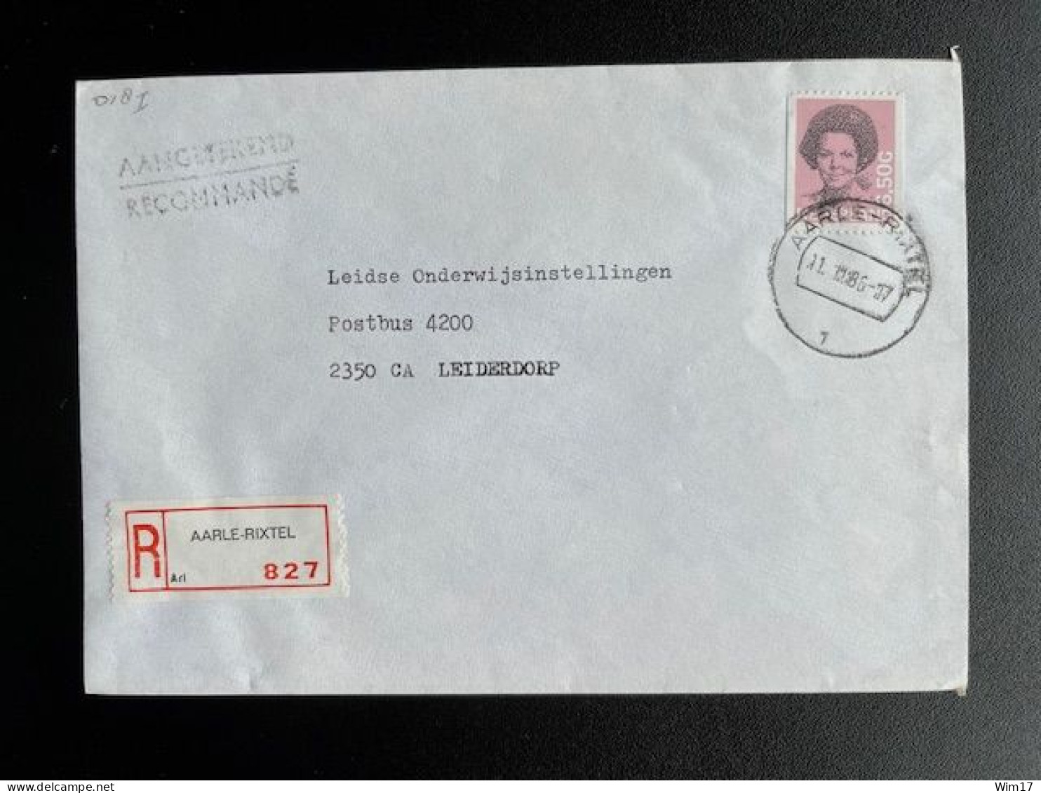 NETHERLANDS 1986 REGISTERED LETTER AARLE RIXTEL TO LEIDERDORP 11-03-1986 NEDERLAND AANGETEKEND - Storia Postale