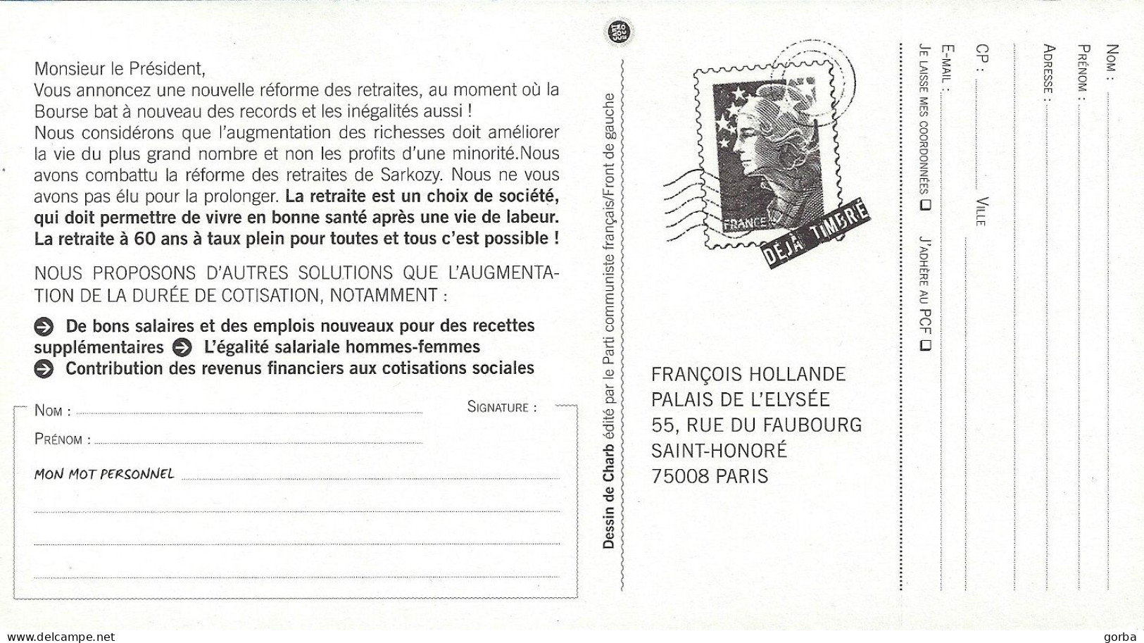 *Lot De 3 CPM  Petition PCF Pour La Retraite à 60 Ans - Illustration De LOUISON, CHARB Et GUIDUCH - Pas Courant - Politieke Partijen & Verkiezingen