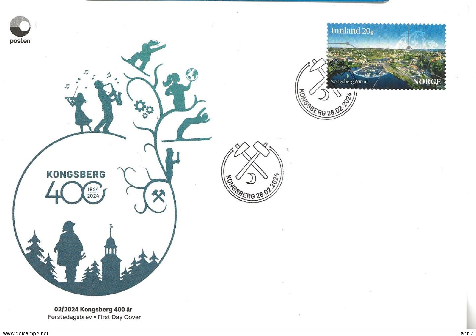 Norway 2024  Special Cover And Special Cancellation Kongsberg 400 år   - On Stamp From Kongsberg - FDC - Lettres & Documents