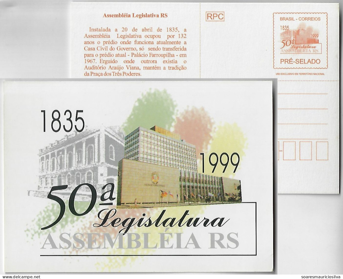 Brazil 1999 Postal Stationery Card BP-205 50th Legislature Legislative Assembly Of Rio Grande Do Sul unused Architecture - Postal Stationery