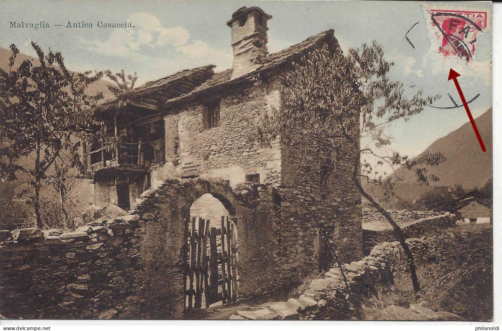 Malvaglia, Antica Casaccia, Viaggiata Faido 1912, Francobollo Strappato - Malvaglia