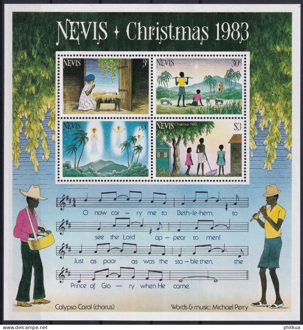 MiNr. (111 - 114) Block 4 Nevis 1983, 7. Nov. Weihnachten - Postfrisch/**/MNH - St.Kitts Y Nevis ( 1983-...)