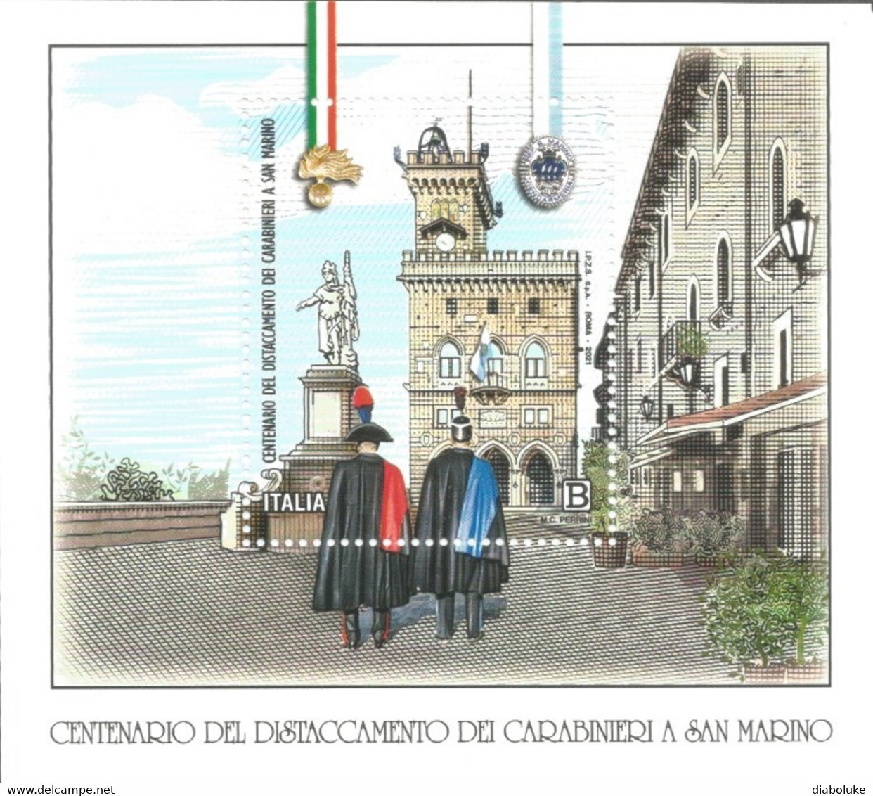 (REPUBBLICA ITALIANA) 2021, CENTENARIO DEL DISTACCAMENTO DEI CARABINIERI A SAN MARINO, FOGLIETTO MNH - Blocks & Kleinbögen