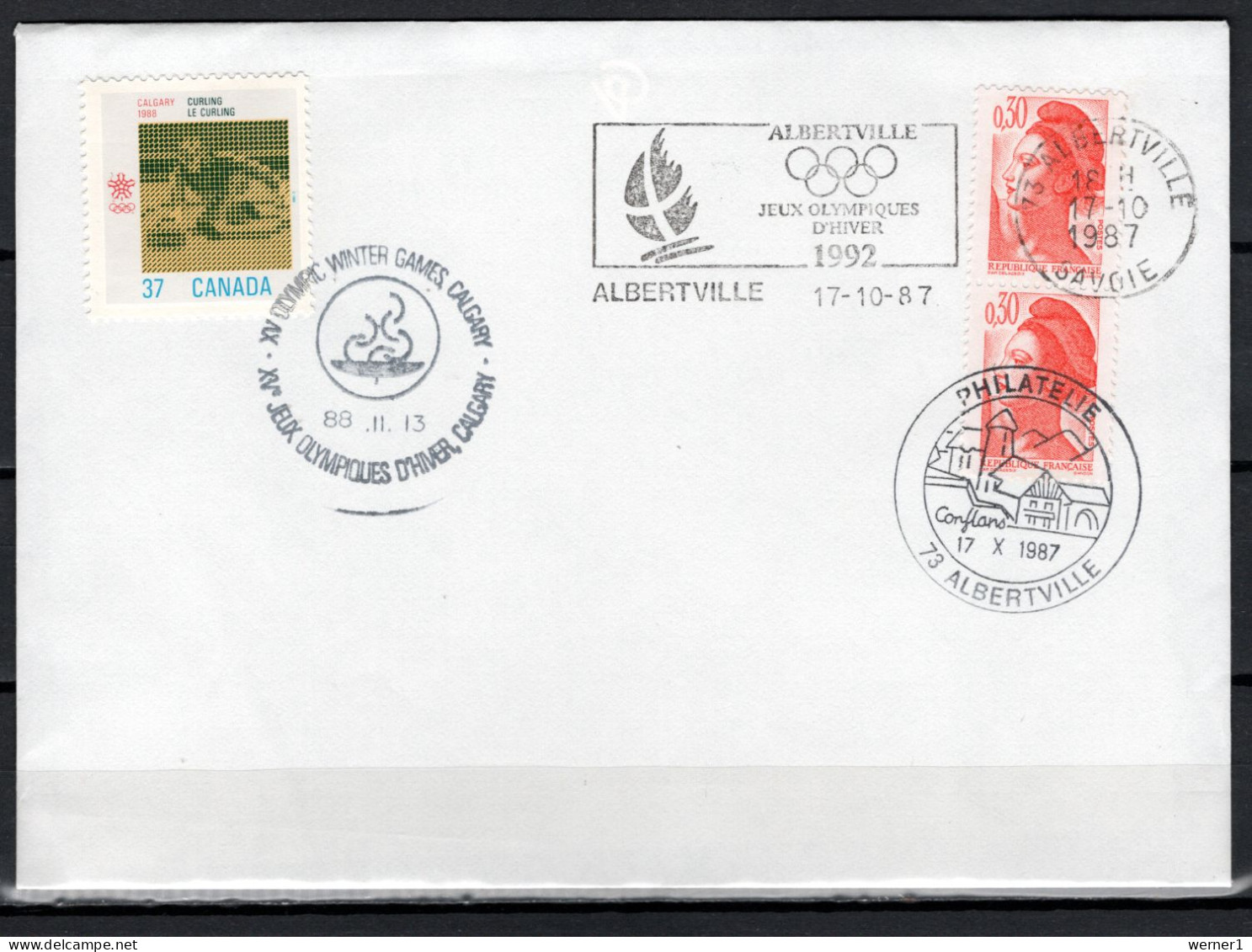 France / Canada 1987/1988 Olympic Games Albertville / Calgary Commemorative Cover - Hiver 1992: Albertville