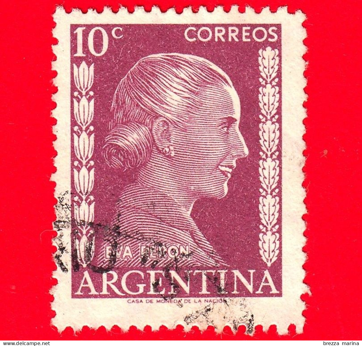 ARGENTINA - Usato - 1952 - Eva Perón (1919-1952) - 10 Picc - Oblitérés
