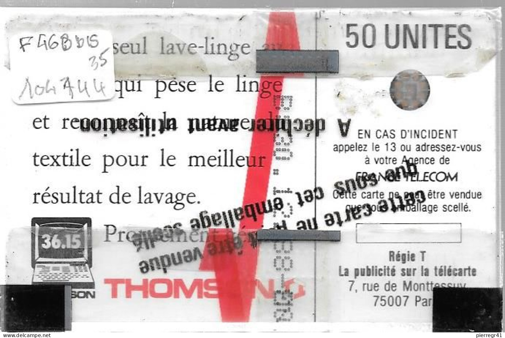 CARTE²°-PUBLIC-01/1989-F-46Bbis.-SC4 On-50U-ISO THOMPSON-OFFSET-6 Pe 104144-NSB-TB E - 1989