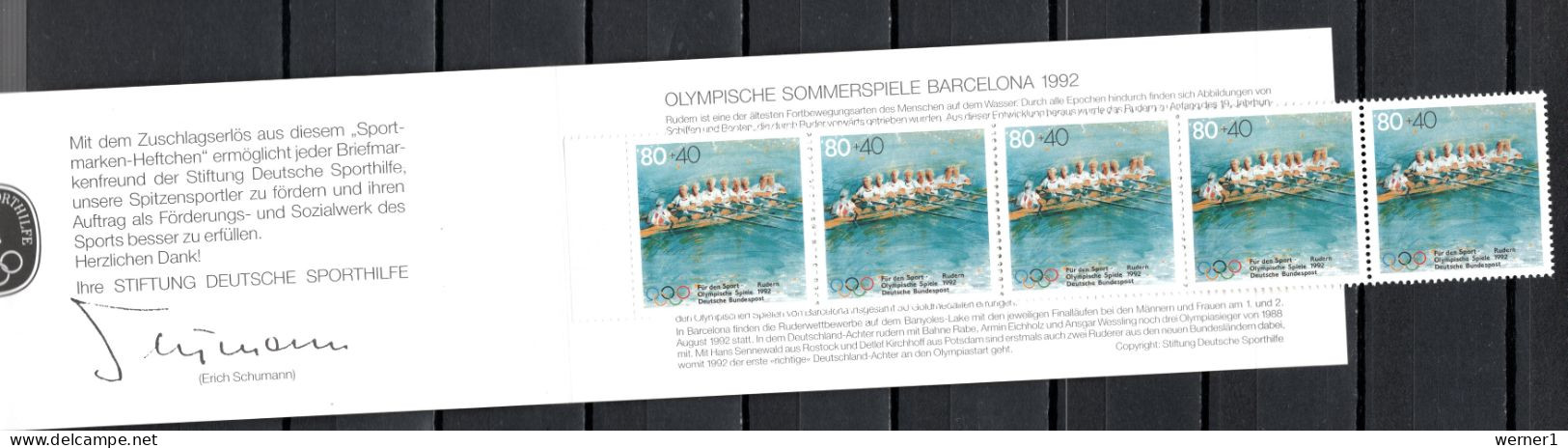 Germany 1992 Olympic Games Barcelona, Rowing Stamp Booklet With 5 Stamps MNH - Zomer 1992: Barcelona