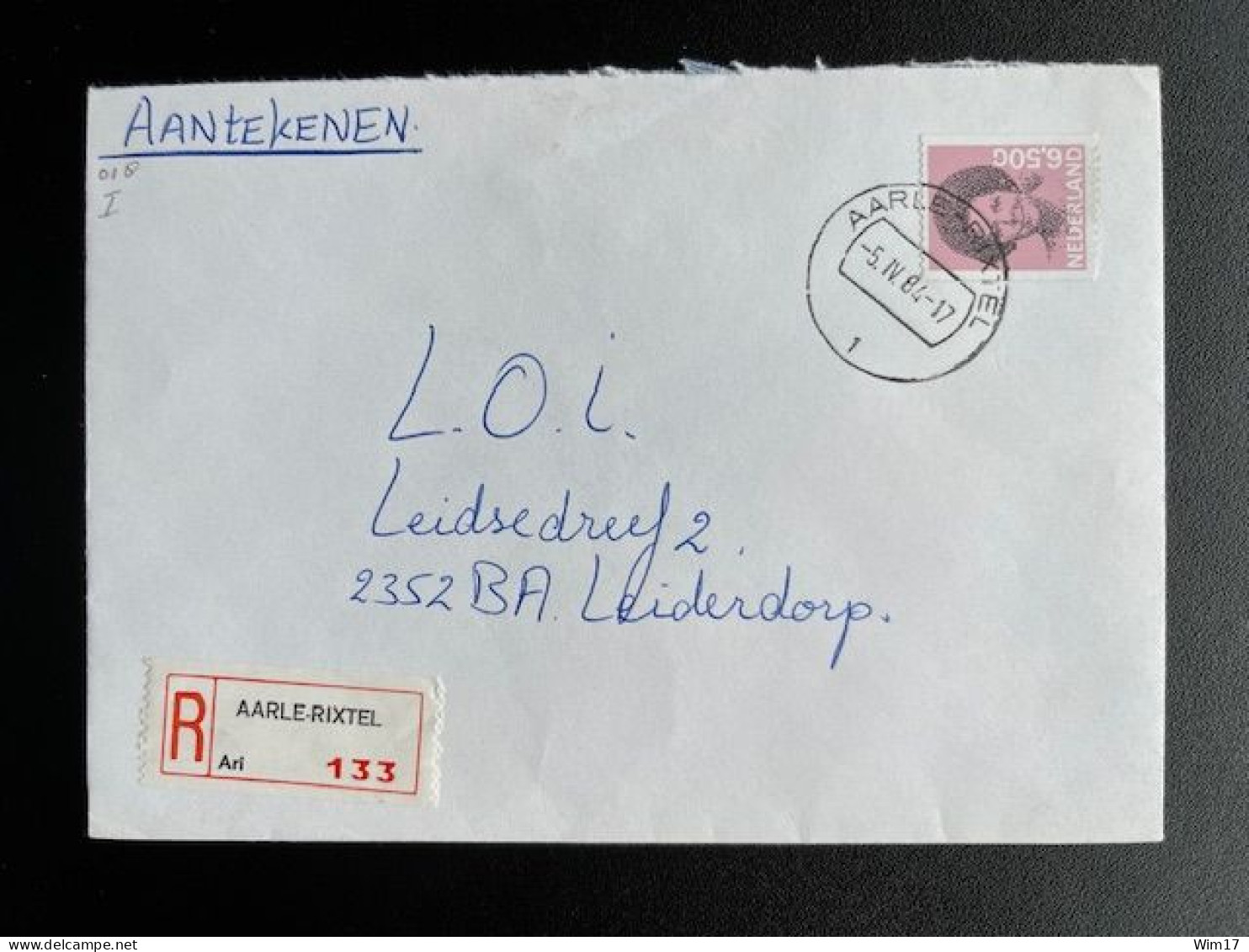 NETHERLANDS 1984 REGISTERED LETTER AARLE RIXTEL TO LEIDERDORP 05-04-1984 NEDERLAND AANGETEKEND - Covers & Documents