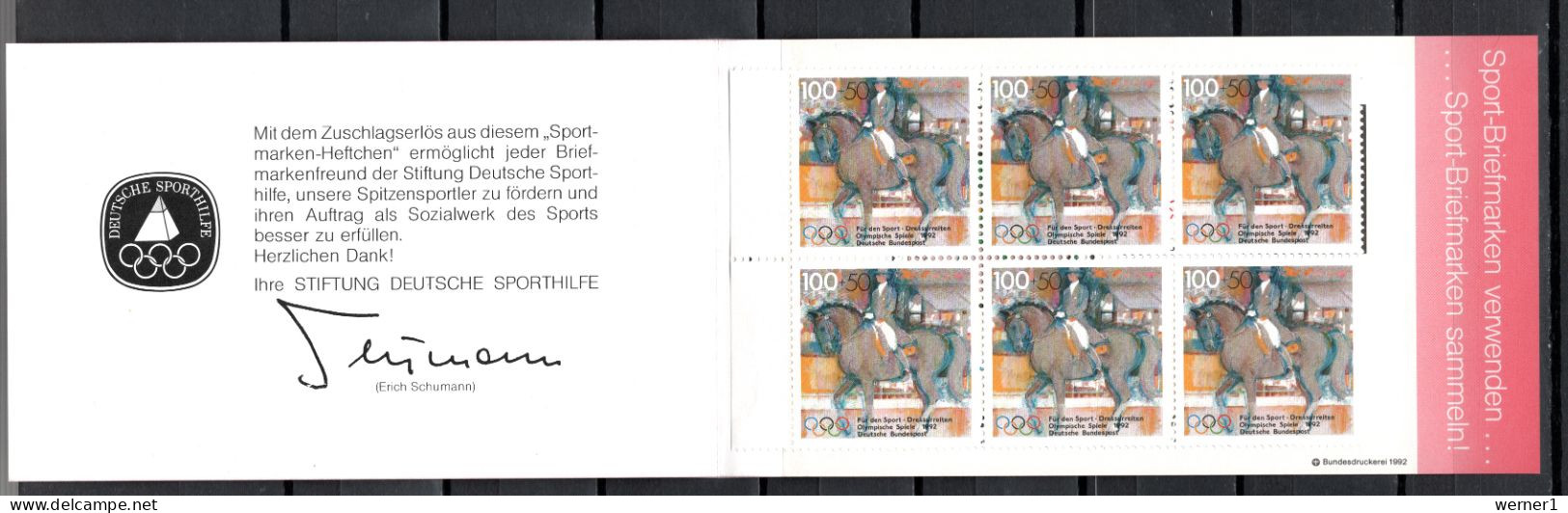 Germany 1992 Olympic Games Barcelona, Equestrian Stamp Booklet With 6 Stamps + Vignette MNH - Verano 1992: Barcelona