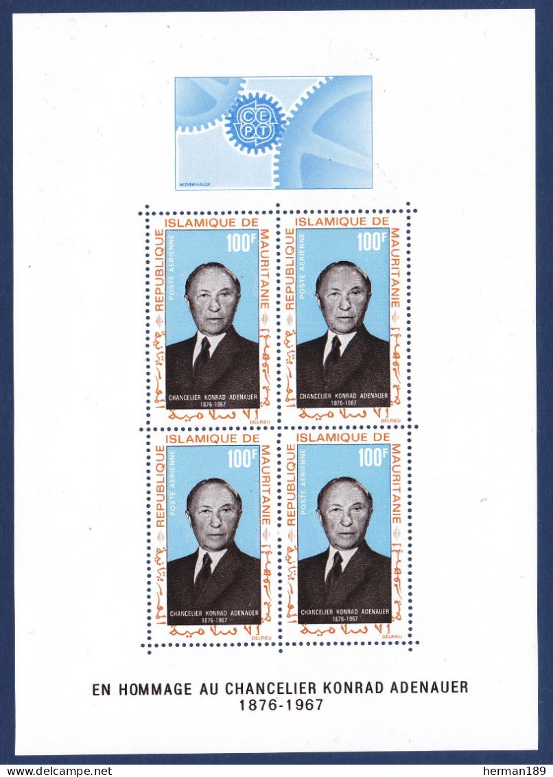 MAURITANIE BLOC N°    4 ** MNH Neufs Sans Charnière, TB (CLR247) Chancelier Konrad Adenauer - 1968 - Mauretanien (1960-...)