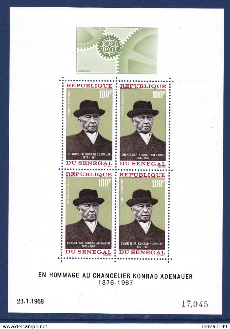 SENEGAL BLOC N°    4 ** MNH Neuf Sans Charnière, TB (CLR248) Chancelier Konrad Adenauer - 1968 - Senegal (1960-...)