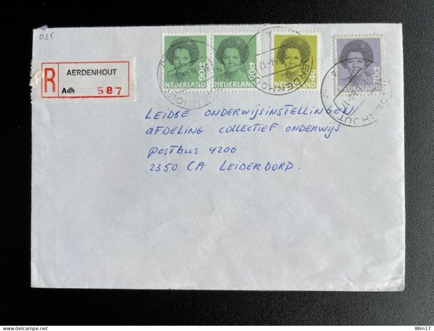 NETHERLANDS 1984 REGISTERED LETTER AERDENHOUT TO LEIDERDORP 31-01-1984 NEDERLAND AANGETEKEND - Storia Postale