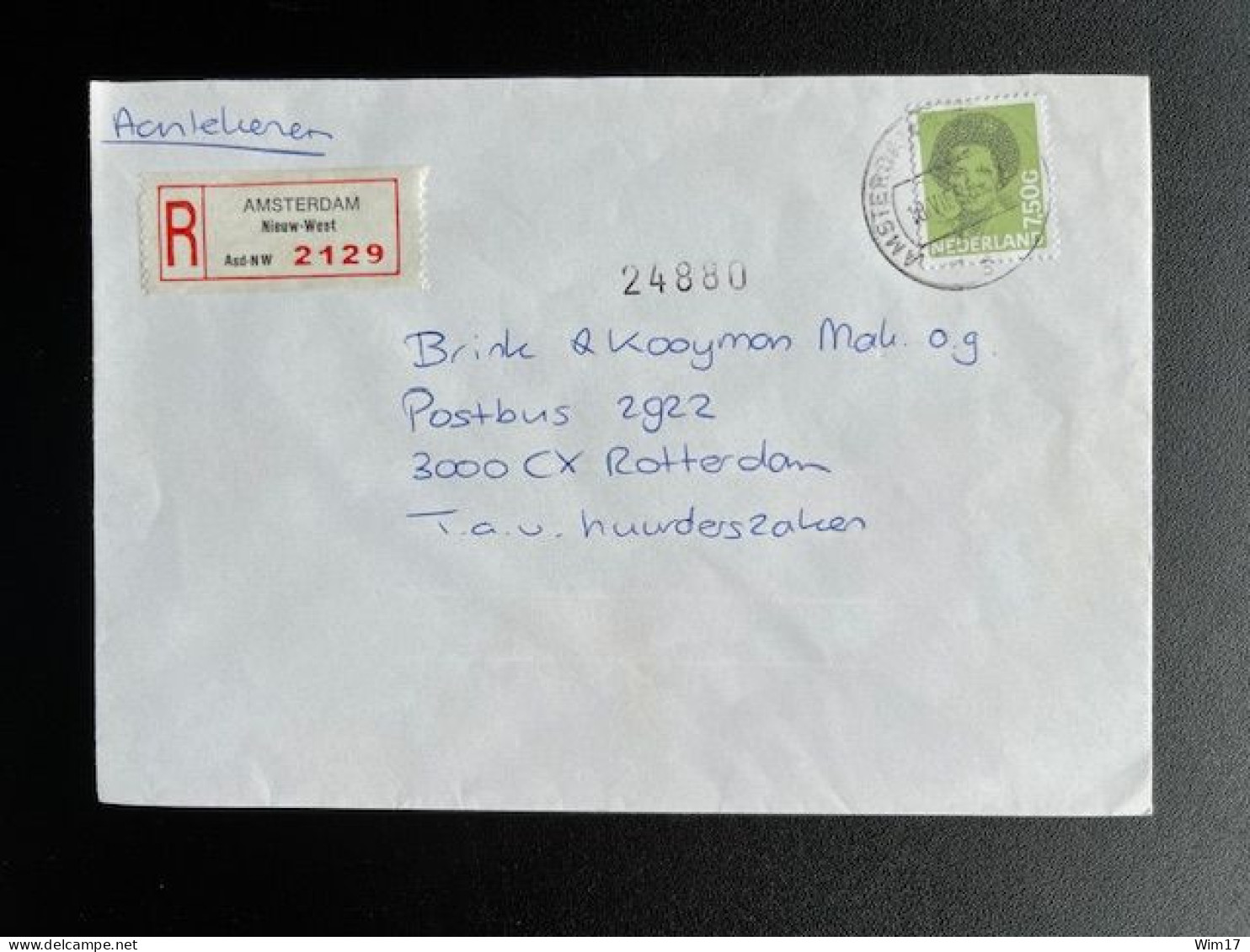 NETHERLANDS 1988 REGISTERED LETTER AMSTERDAM NIEUW WEST TO ROTTERDAM 18-07-1988 NEDERLAND AANGETEKEND - Briefe U. Dokumente