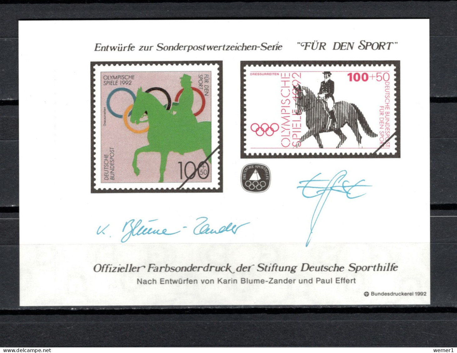 Germany 1992 Olympic Games Barcelona Equestrian Vignette MNH - Verano 1992: Barcelona