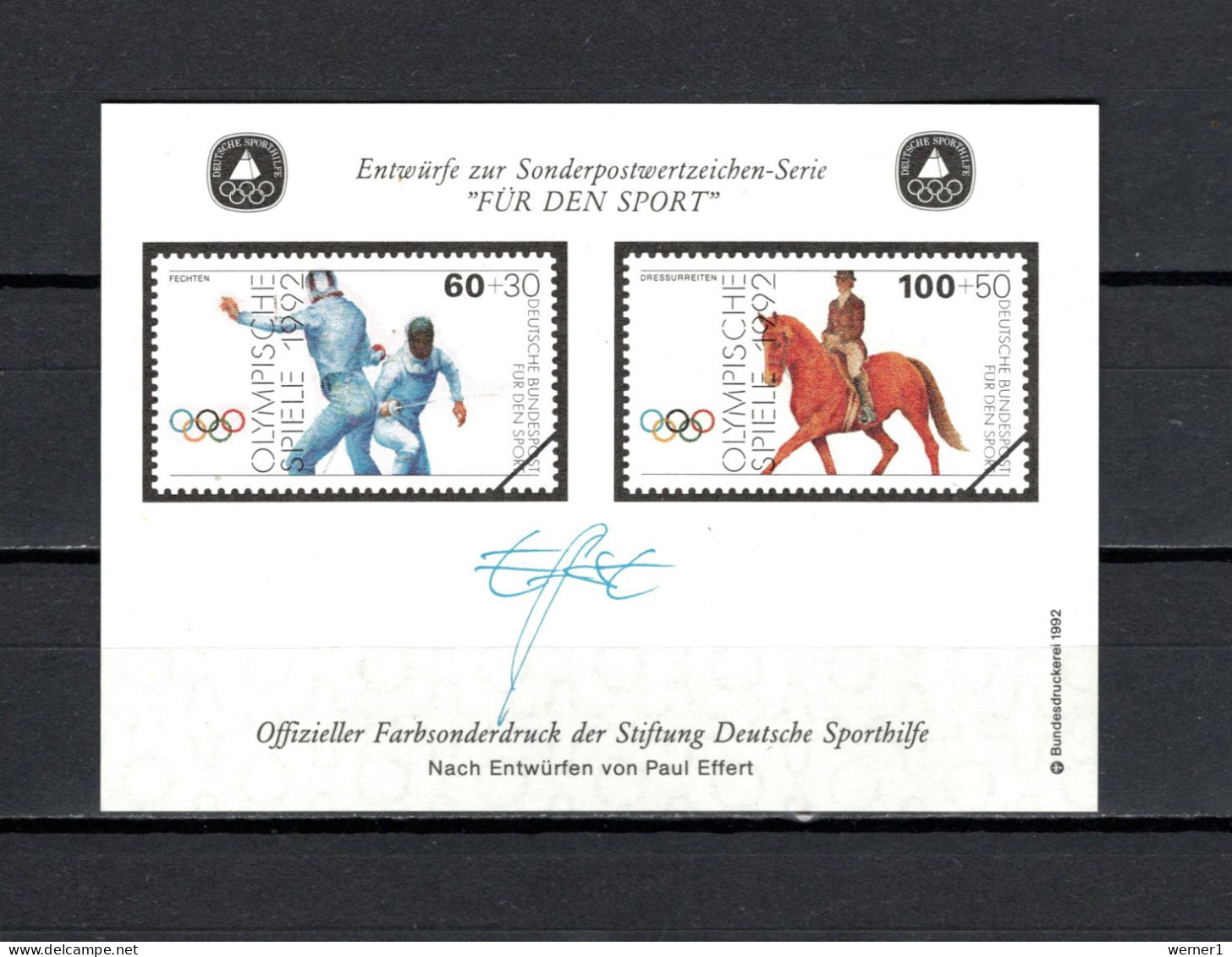 Germany 1992 Olympic Games Barcelona Fencing, Equestrian Vignette MNH - Zomer 1992: Barcelona