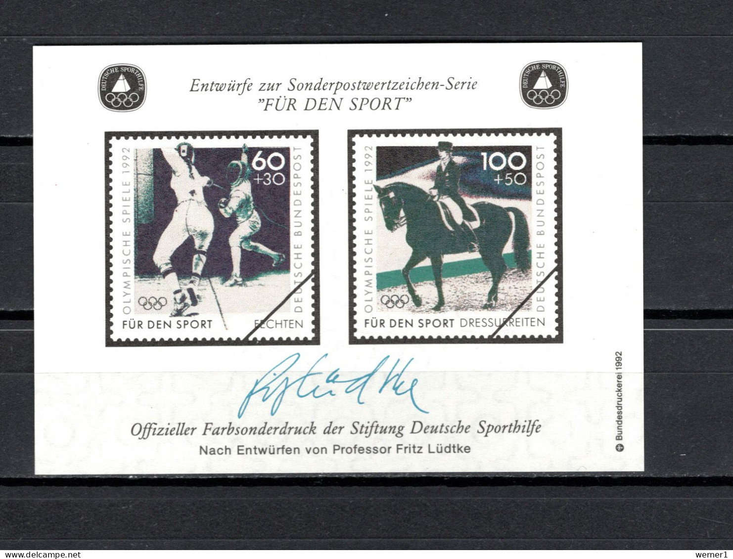 Germany 1992 Olympic Games Barcelona Fencing, Equestrian Vignette MNH - Summer 1992: Barcelona