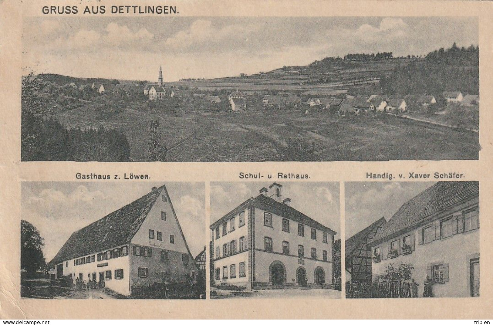 Gruss Aus Dettlingen - Gasthaus Z. Löwen, Schule Und Rathaus, Handig. Xaver Schäfer - Horb