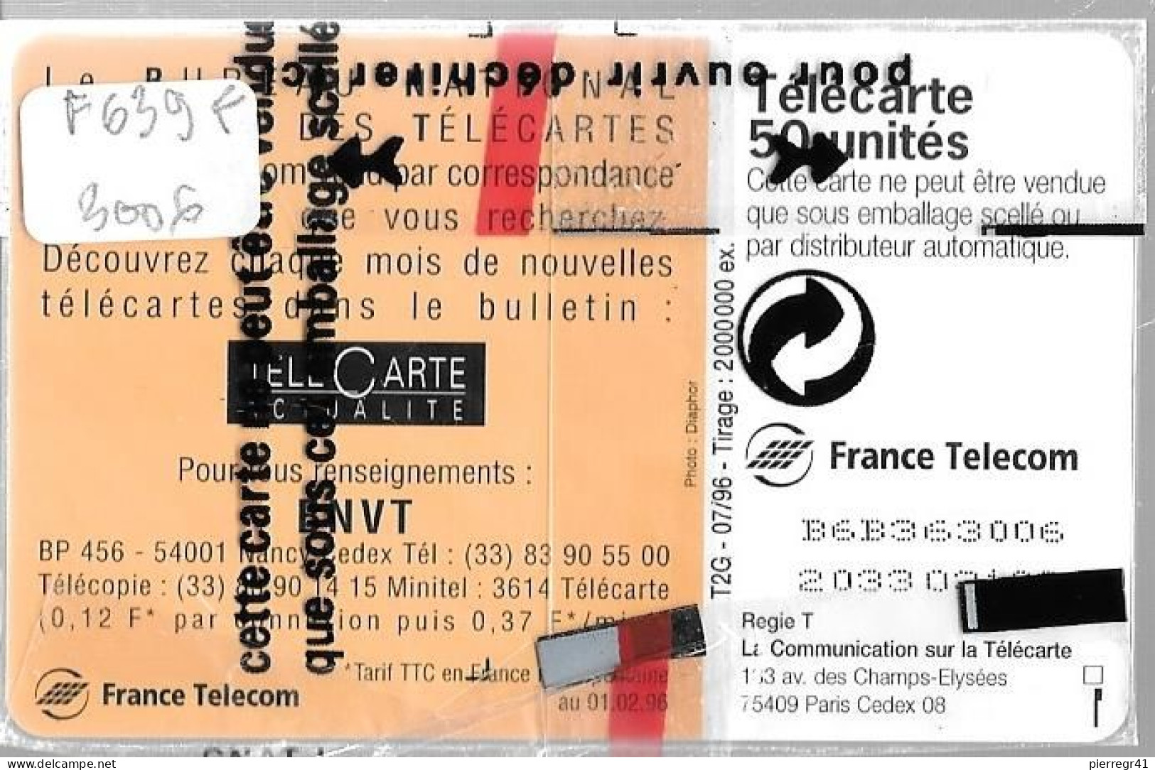 CARTE²°-PUBLIC-50U-F639F-Gem2-T2G-07/96-B.N.V.T -DN°- Série  B6B363006-NSB-33000Ex-TBE- - 1996