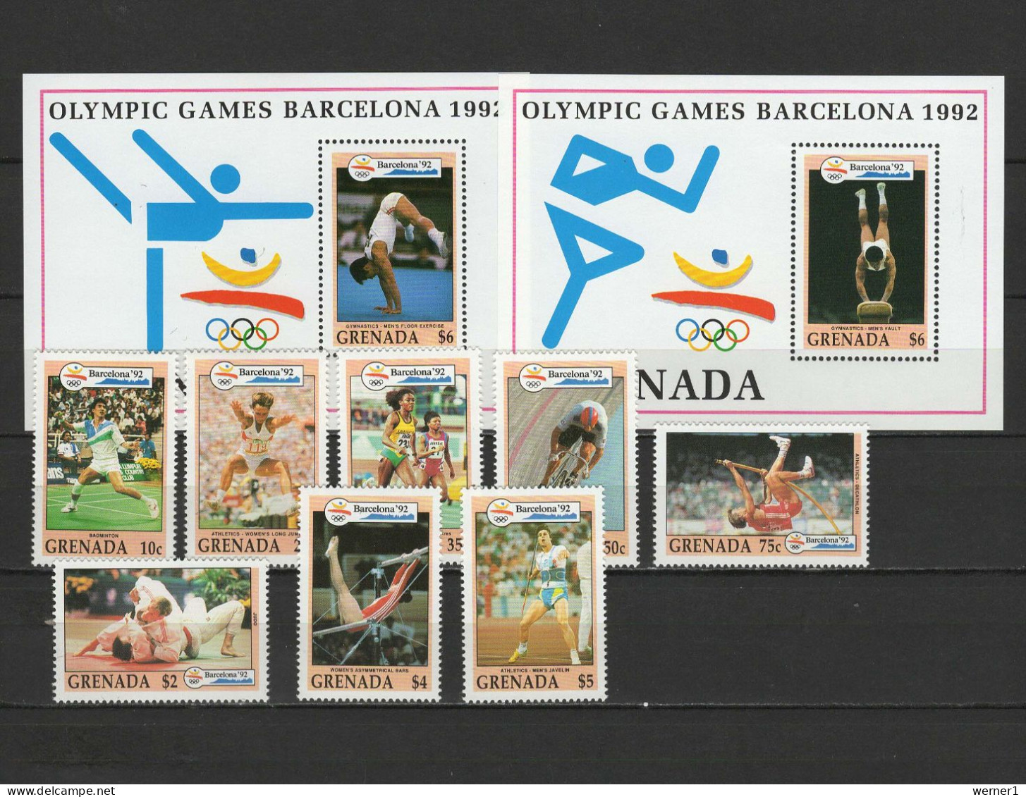 Grenada 1992 Olympic Games Barcelona, Cycling, Judo, Tennis Etc. Set Of 8 + 2 S/s MNH - Verano 1992: Barcelona